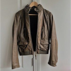 Mackage SZ S Olive 100% Lamb Leather Moto Biker Jacket Short.